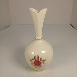Lenox Vase Rose 24K Gold Trim 8” Hand Decorated Cream Made In USA Bud Vase